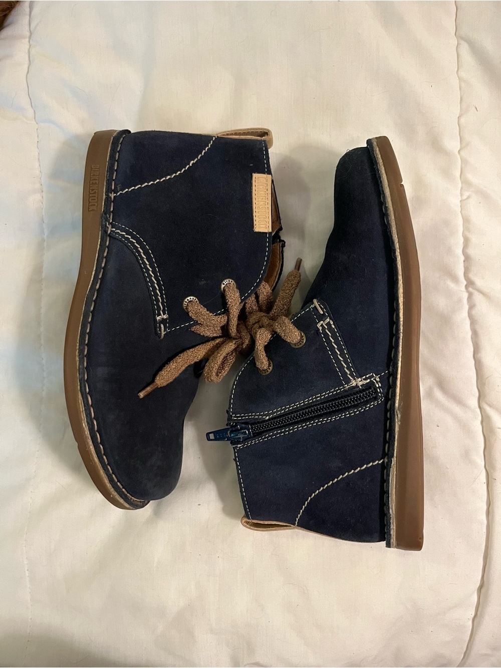 Birkenstock Youth Navy Suede Chukka Boots with Brown Accents